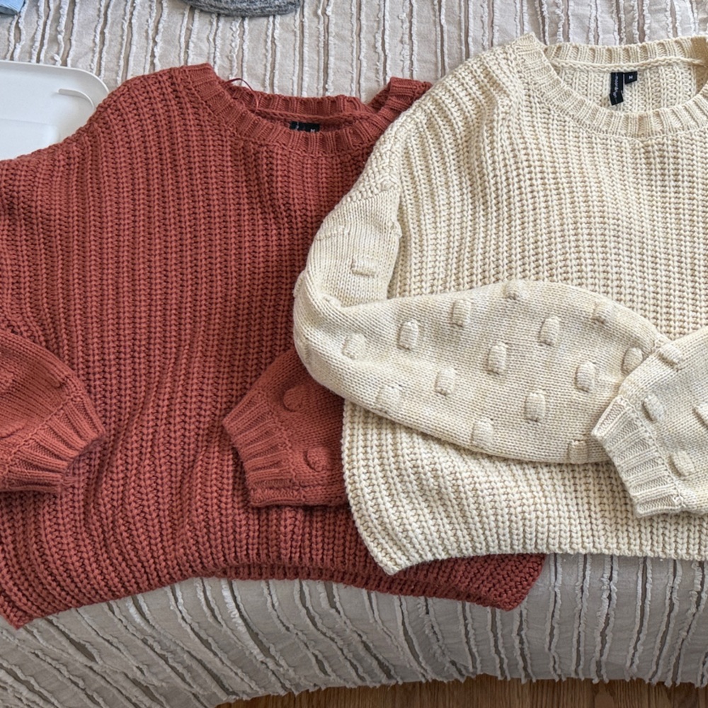 moon & madison Crew Neck Sweater - Cream and Rust